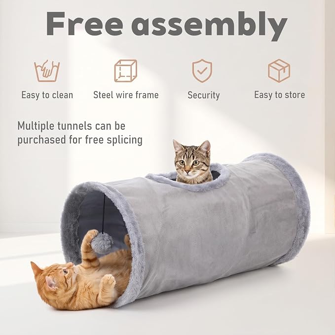 Cat Tunnel, 20" Cat Tube with Play Ball | Long Plush Indoor Cat Toys for Cat, Puppy, Kitty, Kitten, Rabbit (Small) - Image 7