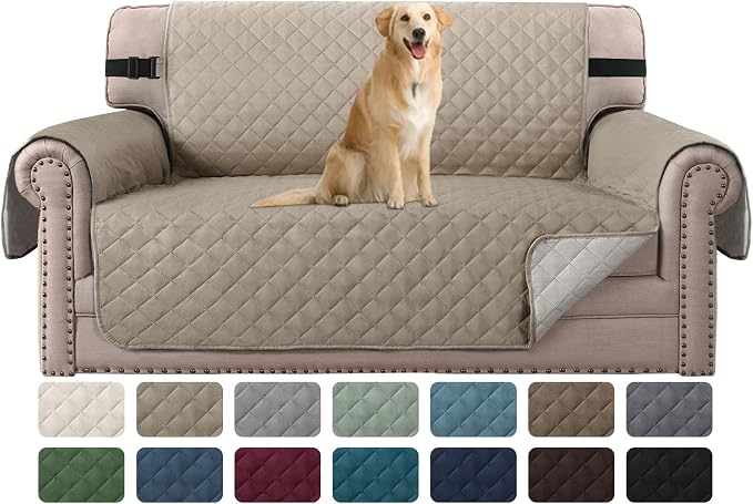H.VERSAILTEX Sofa Protector for Dogs/Cats/Pets Sofa Covers Slipcover Quilted Couch Coveres Loveseat Covers with Non Slip Elastic Strap Water Resistant Seat Width: 46" (Loveseat, Khaki/Beige) by HVERSAILTEX