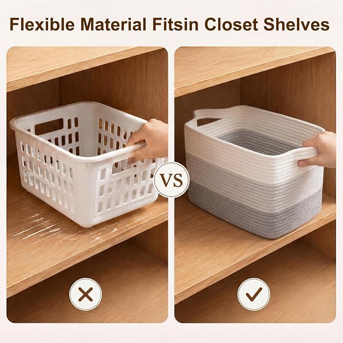 OIAHOMY Storage Basket, Woven Baskets for Storage, Cotton Rope Basket for toys,Towel Baskets for Bathroom - Pack of 3, Gradient Gray - Image 8