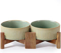 Getstar Ceramic Dog Bowls Set with Acacia Wood Stand, 3.5 Cups Pet Bowls Set of 2 for Medium Dogs, Cute Dog Food Bowl, Cat Bowls by Getstar