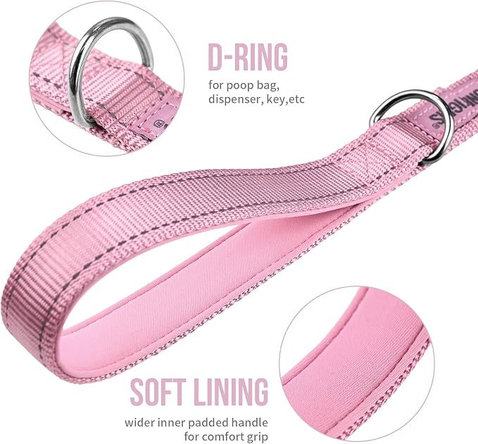 OneTigris No-Pull Dog Leash with Handle for Medium Large Dogs (Pink, 4FT) | Durable lead built for training & daily walks. Ideal drag line for strong pullers and large breeds like bully dogs. - Image 6