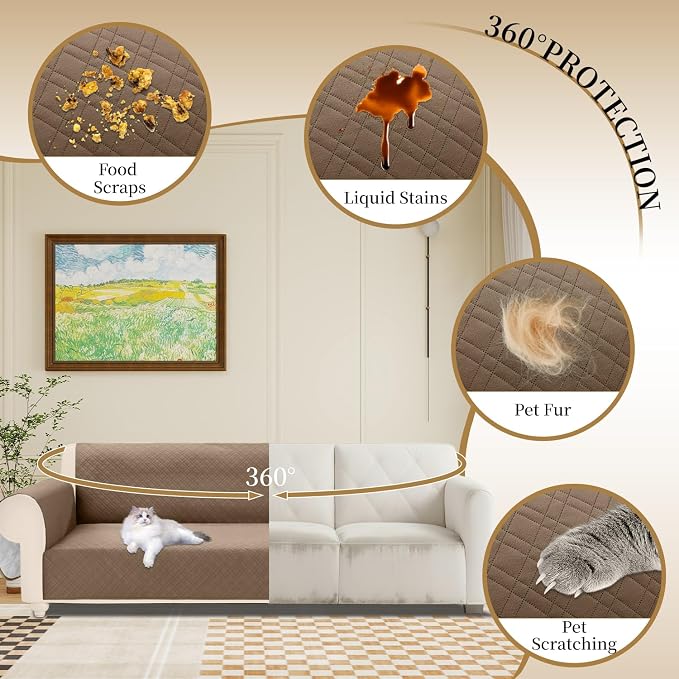 Velvet 100% Waterproof Couch Cover for Dogs Washable Sofa Covers for 3 Cushion Couch Pet Friendly Oversized Sofa Slipcovers Non Slip Furniture Protector with Pockets (XX-Large, Camel) - Image 5