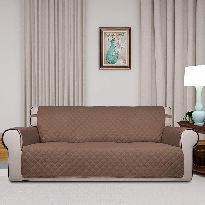 PureFit Reversible Quilted Sofa Cover, Water Resistant Slipcover Furniture Protector, Washable Couch Cover with Non Slip Foam and Elastic Straps for Kids, Pets (X Large, Brown/Beige) | Brown/Beige, Water Resistant Couch Protector, Washable Pet Couch Co... - Image 2