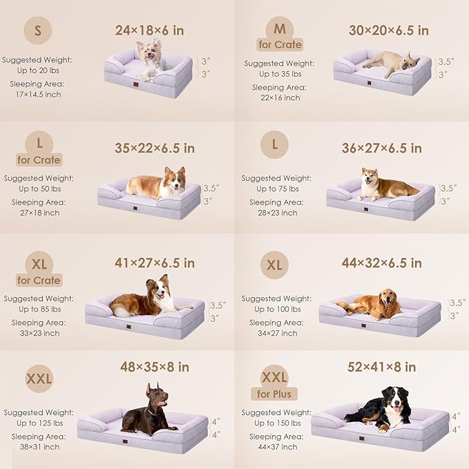 EHEYCIGA Orthopedic Small Dog Bed, Waterproof Memory Foam Washable Pet Beds | Non-Slip Bottom and Egg-Crate Foam Medium Dog Couch Bed with Washable Removable Cover, Lilac - Image 2