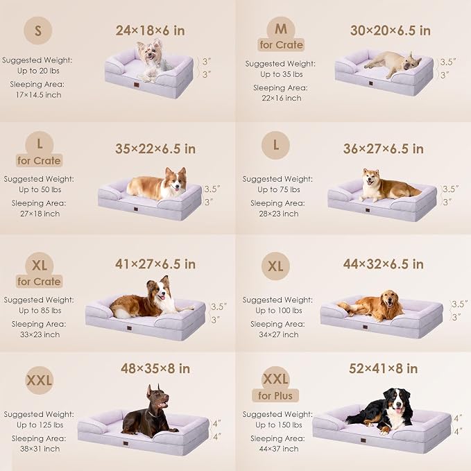 EHEYCIGA Orthopedic Dog Beds Large Sized Dog, Waterproof Washable Pet Bed | Non-Slip Bottom and Egg-Crate Memory Foam XL Dog Couch Bed with Washable Removable Cover, Lilac - Image 2