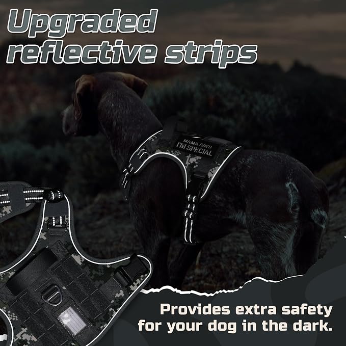 rabbitgoo Tactical Dog Harness for Medium, No Pull Military Service Vest | Molle & Handle, Heavy Duty, Adjustable, Reflective Straps, Easy Control for Training Walking, Grey Camo, Medium - Image 8