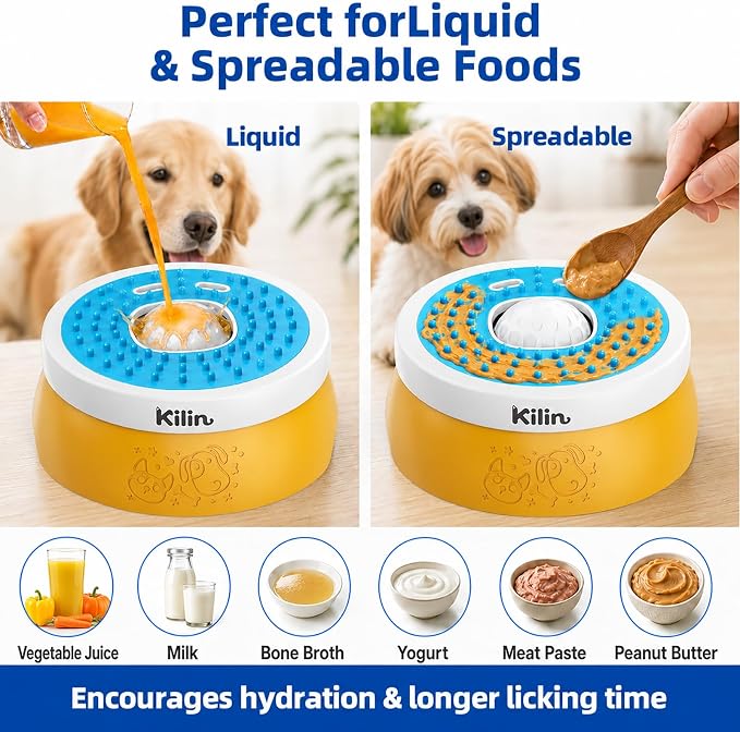 KILIN Slow Feeder Dog Licking Bowl with Rolling Ball,4 Non-Slip Pads,8fl oz | Dog Enrichment Toys for Dogs with Bone Broth, Yogurt and Wet Puppy Treat, Interactive Lick Ball for Dogs with Anxiety - Image 3