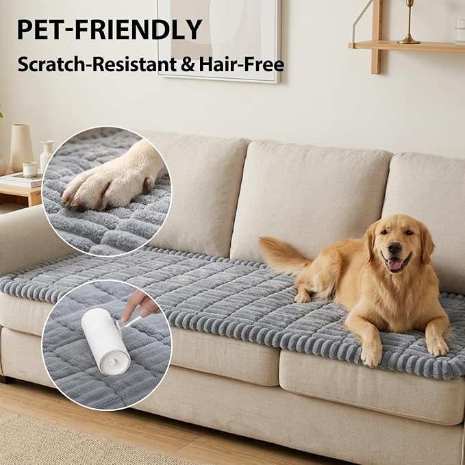 Fixwal Waterproof Flannel Dog Couch Cover, 27.6" x 59", Light Gray | Integrated TPU Barrier, Non-Slip Backing, Machine Washable, Pet Friendly, Easy Clean Pet Hair, Soft Sofa Cushion Protector - Image 4