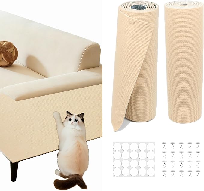 78.8"x15.8" Khaki Cat Scratch Furniture Protector,DIY Cat Scratching Pad Protection for Couch Bed,Cat Carpet and Cat Scratching Post Trimmable Self-Adhesive Cat Scratching Mat(Black) by LQVEAIR