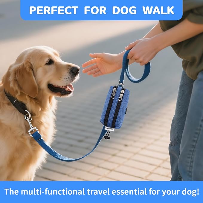Dog Poop Bag Holder with Treat Pouch, 2 Zipper Pockets & Leash Clip | Waste Bag Dispenser with 1 Roll Poop Bags, Quick Access Treat Storage, Hands-Free Design for Dog Walking, Training & Travel - Image 7