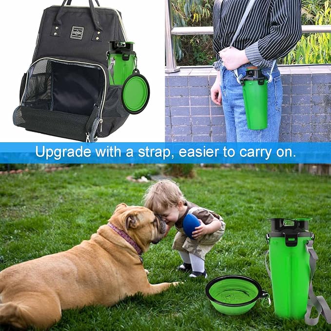 Dog Travel Water Bottle Collapsible Bowls, 2 in 1 Pet Food Container with Collapse Bowls, Outdoor Portable Water Bowls for Walking, Traveling, Camping and Hiking (Green) - Image 2