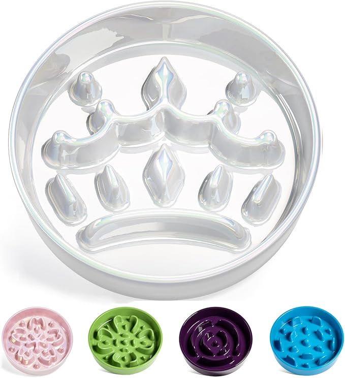 LE TAUCI Dog Bowls Slow Feeder Ceramic, 1.5 Cup Slow Feeding Bowl for Small and Medium Breed, Puzzle Dog Food Bowl for Fast Eater, Crown Silver by LETAUCI