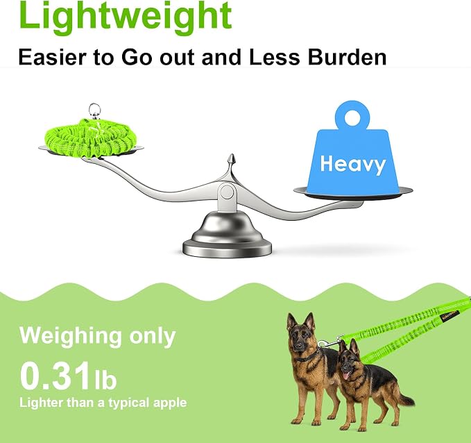 MingXpet 2 Dog Leash, Dog Leash for 2 Dogs, 360° Swivel No Tangle Double Walking Training Leashes for Large Dogs that Pull, Comfortable Shock Absorbing Reflective Bungee, Green - Image 6
