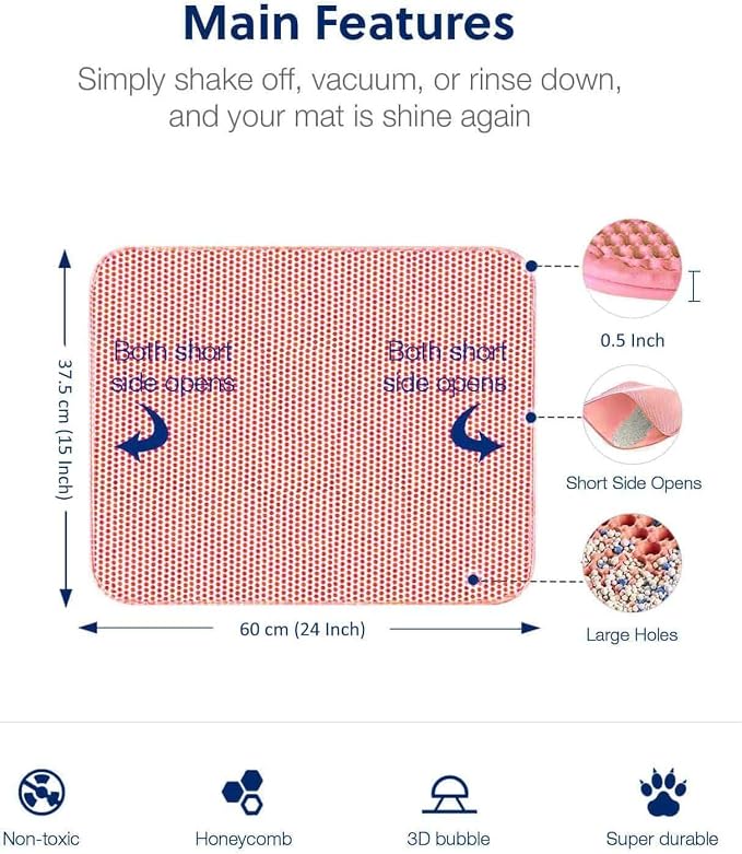 Cat Litter Mat, Kitty Litter Trapping Mat, Honeycomb Double Layer Mats, No Phthalate, Urine Waterproof, Easy Clean, Scatter Control, Catcher Litter Tray Box Rug Carpet - Image 3