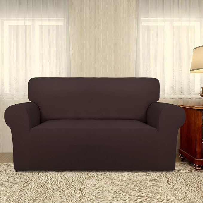 PureFit Stretch Loveseat Covers Fleece Couch Covers for Sofa Chocolate | 1-Piece Sofa Slipcover Soft Couch Protector, Sofa Cover Washable with Non Skid Foam and Elastic Bottom for Kids, Dogs - Image 2