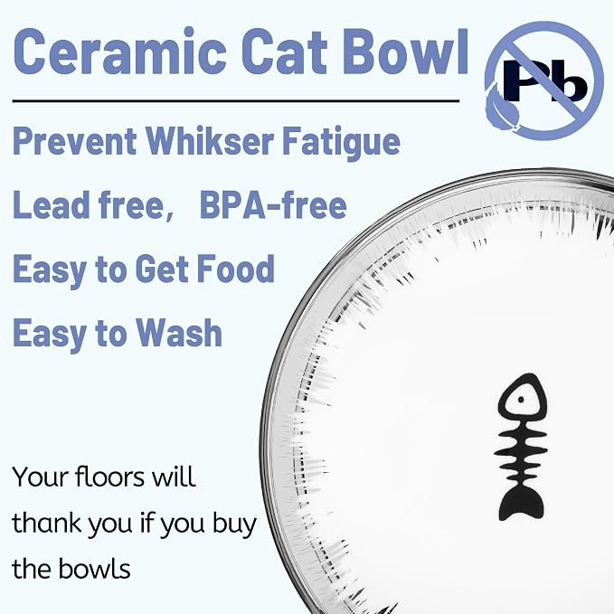 Cat Bowls, Elevated Bowl, Raised Ceramic Dish with Metal Stand, Pet Water or Food Feeding Station for Indoor Cats, Kitten,Dishwash Safe - Image 5
