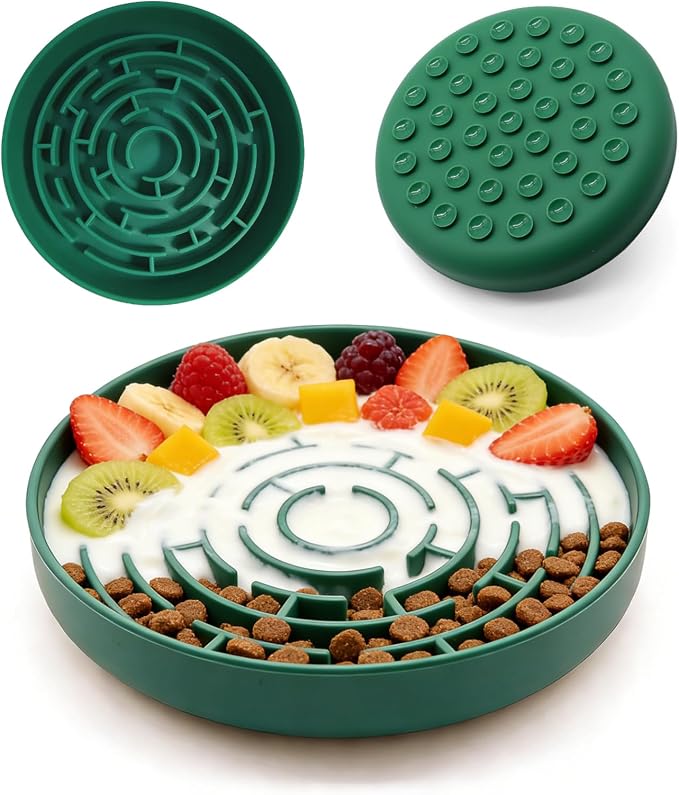 Silicone Slow Feeder Bowl, with Non-Slip Suction Cups, Anti-Choking, Puppy Puzzle Bowl, Slows Down Eating Speed, Relieves Anxiety, Suitable for S&M Sized Dogs and Cats(Green by Unknown