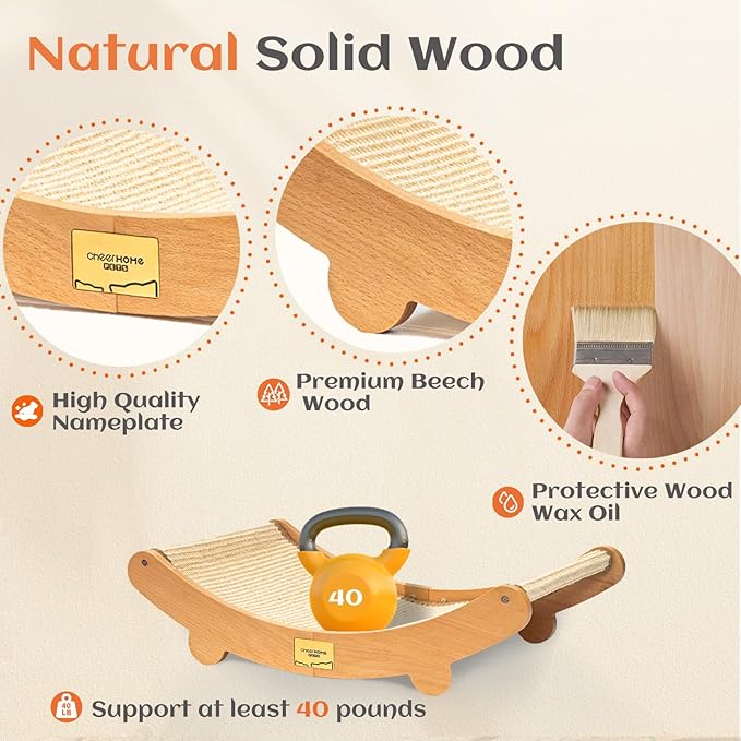 Sisal Cat Scratcher Bed, Wooden Cat Furniture(Extra Large) | Cat Hammock For Scratching Pad And Lounge. Natural Sisal Scratch Post. Space-Saving Cat Chair Design. Indoor Multi-Cat Home - Image 4