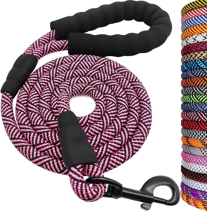 MayPaw 8ft Rope Dog Leash for Large Medium Dogs Soft Handle Dog Lead | 1/2-In Thick Lead, Soft Padded Handle Strong Nylon Pet Leash, 15+ Colors (1/2" * 8', Pink Black) by MayPaw