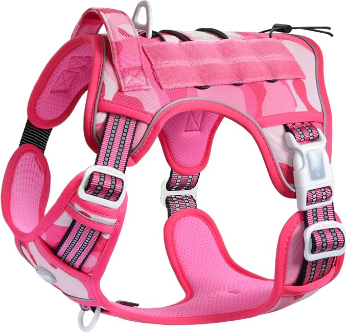 Auroth Tactical Pet Harness for Small Medium Large Dogs No Pull Adjustable, Reflective K9 Working Training Easy Control Vest Military Service Dog, Medium, Pink Camo | Heavy Duty with Handle, Breathable Padded, Reflective, Military K9, Easy Control for ... by AurothPets