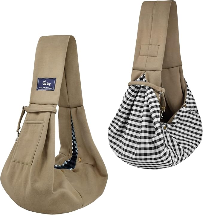 CUBY Dog and Cat Sling Carrier - Hands Free Reversible Pet Papoose Bag - Soft Pouch and Tote Design - Suitable for Puppy, Small Dogs Cats Outdoor Travel(Khaki, Unadjustable Strap) - Image 8