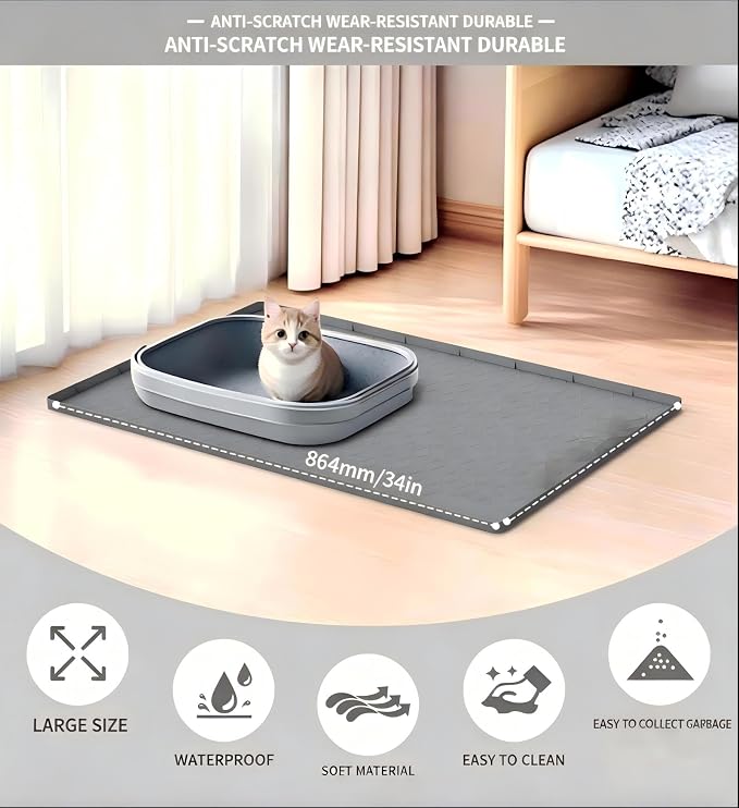 Large Silicone Cat Litter Mat 34*22Inch, Waterproof Washable Kitty Pad | Urineproof Litter Trapping Mat For Cat Easy to Clean Non-Slip Soft On Kitty Paws Protects Floors Mat For Washing Machine - Image 2