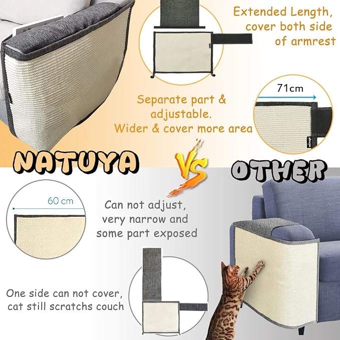 NATUYA Cat Scratch Furniture Protector - Large Sisal Cat Scratching Mat for Couch, Arm, Sofa, Corner (Dark Gray, Right) - Image 8