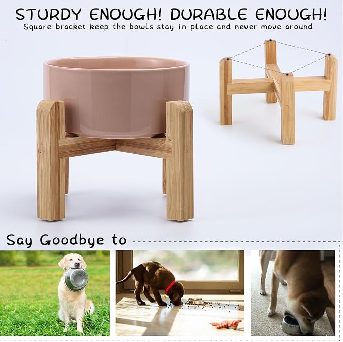 Petygooing 28 OZ Elevated/Raised Ceramic Dog Bowl for Small Medium Breeds, Dog Food Water Dish with Stand,Pet Bowl with Anti Slip Rubber for Cats Small and Medium Dogs (3.6 Cups) Khaki - Image 5