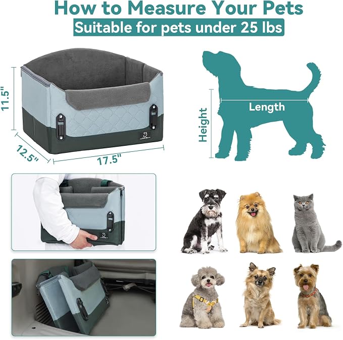 A 4 Pet Dog Car Seats for Small Dogs, Under 25 lbs, Patent Buckles | Adjustable leash, frame support, reduces anxiety, for cars/SUV/pickup - Image 4
