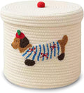Cute Dog Cotton Rope Storage Basket with Lid, 10"×10"×9" Woven Storage Bin, Large Capacity Dustproof Toy Organizer, Decorative Laundry Hamper for Living Room, Nursery, Kids Room (Small) by Unknown