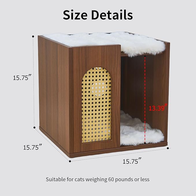 Wooden Indoor Cat House Suitable for Pets Under 66 Lbs, for Large Cats, Sturdy & Durable Semi-Enclosed Cat Bed Condo with Removable Washable Plush Cushion,Easy Video Assembly - Image 7