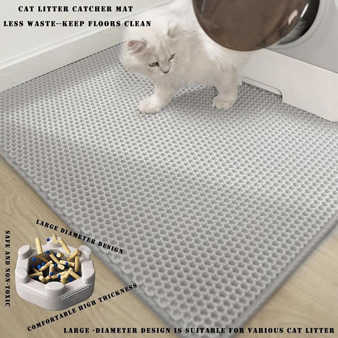 HCY&WLD Cat Litter Mat, Double Layer Cat Litter Box Mat (35x24 Inch, Gray) | Waterproof Urine-Proof Non-Slip Litter Trapping Mat, Soft on Kitty Paws, Scratch-Resistant, Scatter Control, Easy to Clean - Image 4