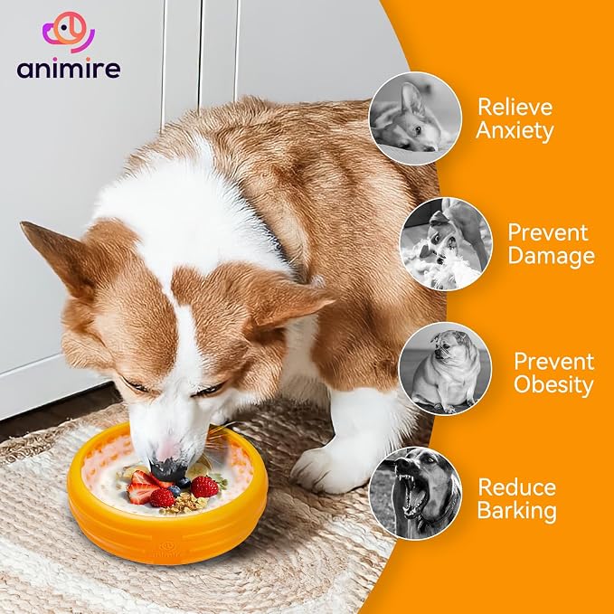 Dog Lick Bowl, Animire Freeze Lick Mat for Dogs, Non-Slip Slow Feeder Licking Bowl Enrichment Treat for Distraction Anxiety Relief, Food Grade Silicone, Dishwasher Safe(Orange,XL) - Image 2