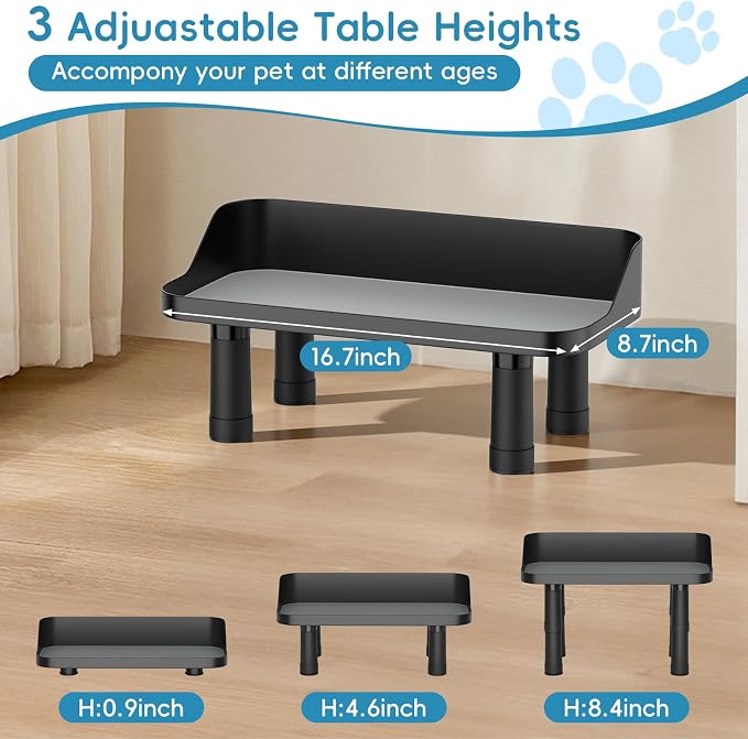 Raised Dog Food Bowl Stand Feeding Station Adjustable 16in Wide | 3 Adjuastable Heights, with Splash Gard, Pet Cat Large Dogs Universal, No Bowl Included - Image 2