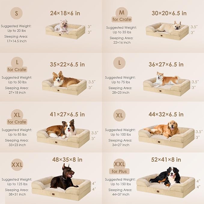 EHEYCIGA Orthopedic Dog Bed Medium Size Dog, Waterproof Washable Pet Beds | Non-Slip Bottom and Egg-Crate Memory Foam Dog Couch Bed with Washable Removable Cover, Greige - Image 2