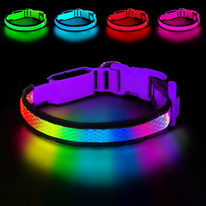 LED Dog Collar, Light Up Dog Collar,for Night Walking(Small,Purple) | Adjustable,Bright RGB 7 Colors Light Glowing Collar,Waterproof,Nylon,Soft,For Small and Medium Dogs,USB C to Charge by PWOD