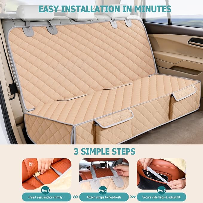 Bark Lover Dog Car Seat Cover for Back Seat Waterproof Backseat Protector, Nonslip Rear Seat Cover for Kids,Universal Size Fits Cars Trucks SUVs (Beige) - Image 8