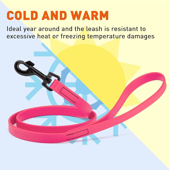 Dogline Biothane Waterproof Dog Leash Strong Coated Nylon Webbing with Black Hardware Odor-Proof Easy to Clean High Performance for Small or Large Dogs Made in USA 4 or 6 ft Lead, Passionfruit Pink - Image 8