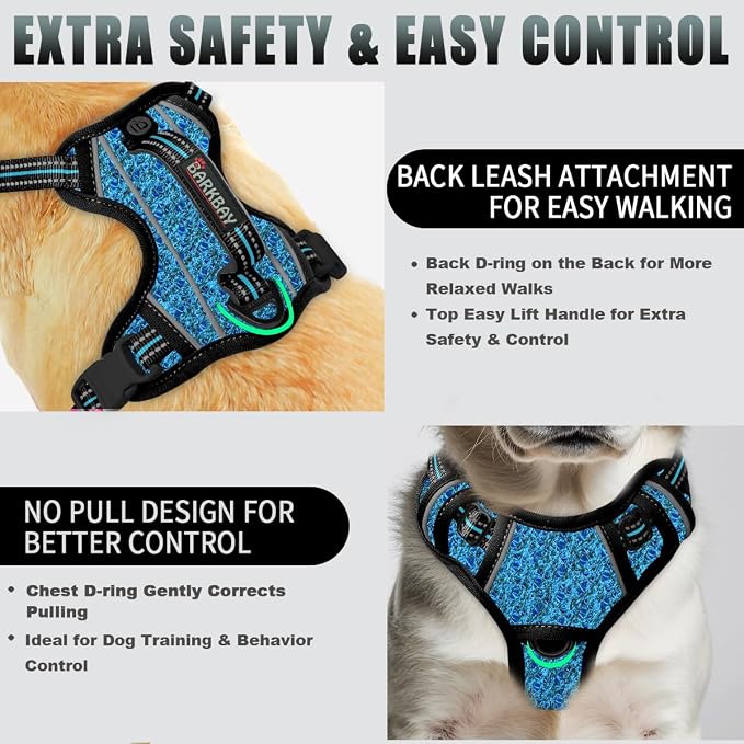 BARKBAY No Pull Dog Harness Large Reflective Dog Harness with Front Clip and Easy Control Handle for Walking Training Running with ID tag Pocket(Blue/Black,S) - Image 3