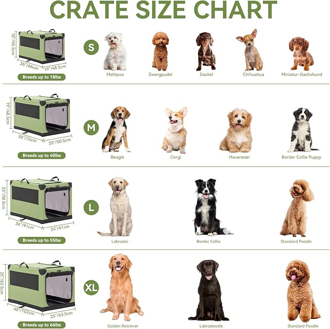 PETSFIT 30" Soft Portable Dog Crate – Patented Spiral Sturdy Frame, Collapsible Travel Kennel for Medium Dogs, 3 Mesh Door, Lockable Zippers, Indoor & Car Use Green - Image 2