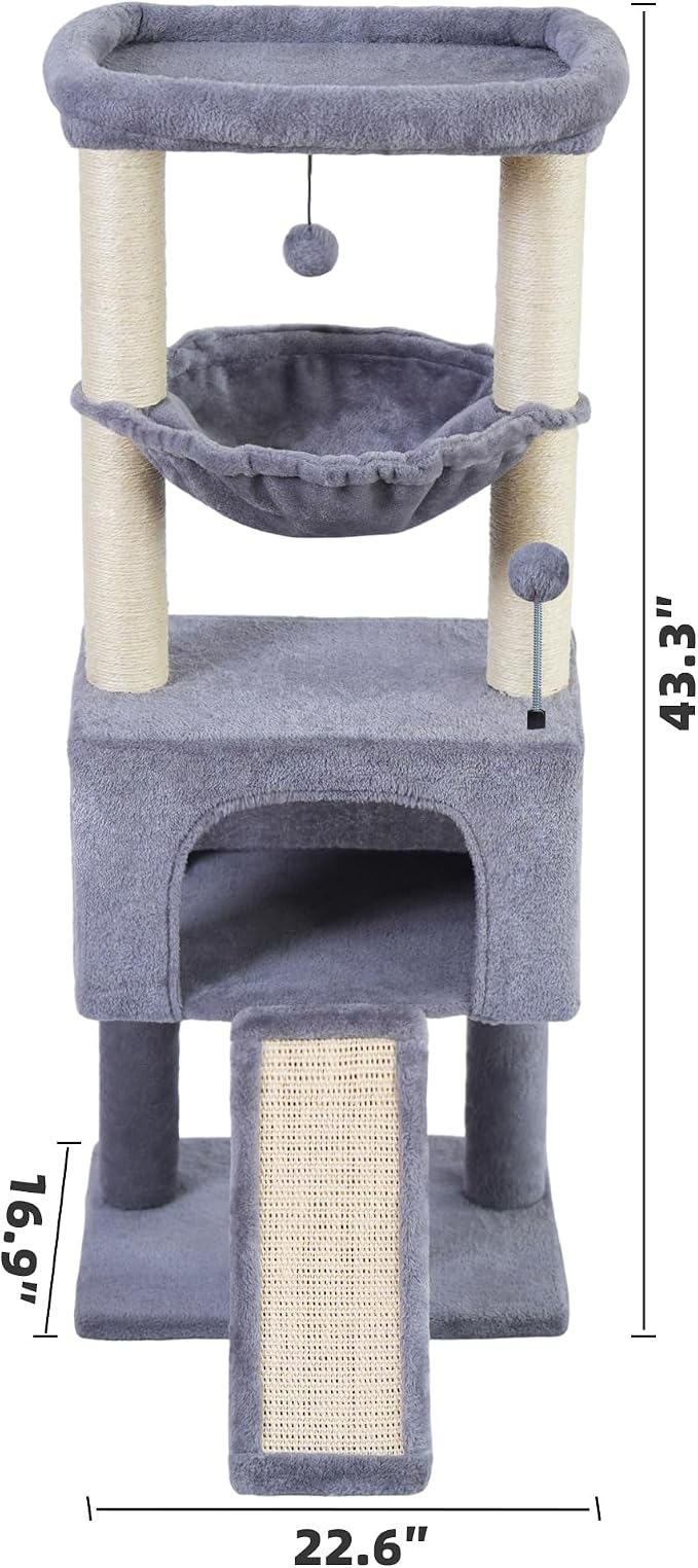 Fashion Design 43.3" Cat Trees with Cat Houses,Grey - Image 2