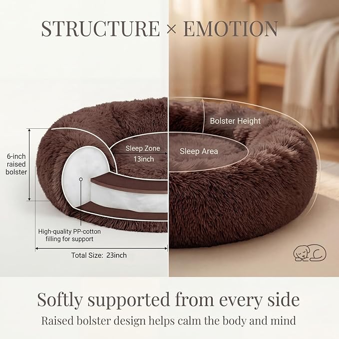 nononfish Small Dog Bed,Soft Calming Donut Sleeping Pet Bed | Soft calming donut bed designed for small dogs and puppies. - Image 4