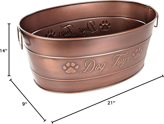 BREKX Copper Metal Dog Toy Storage Bin, Indestructible, Large | Toy, Blanket & Leash Organization • Carrying Handles - Image 10
