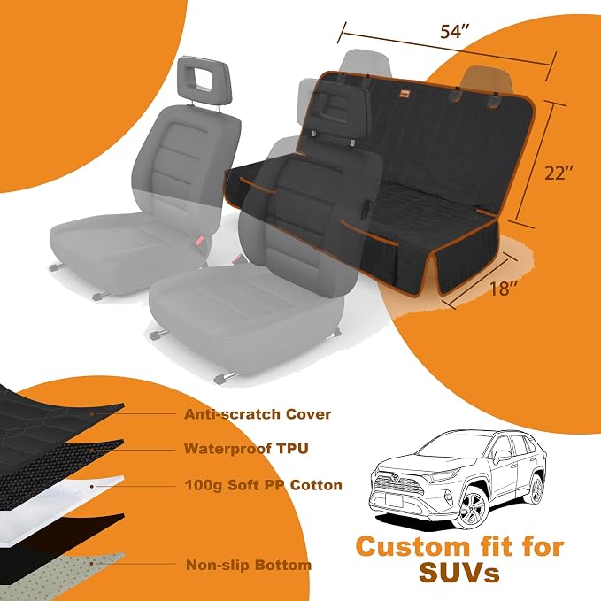 Reliadura Dog Seat Cover for Back Seat Waterproof Bench Seat Covers for SUV Washable Car Seat Covers for Dogs Non-Slip Pet Seat Cover for Back Seat Heavy Duty Protector for SUVs - Image 6