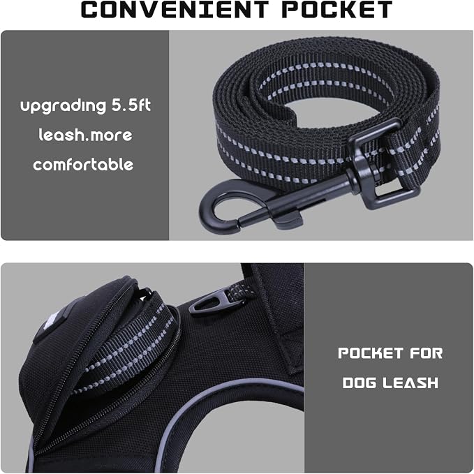 No Pull Dog Harness for Medium Dogs, Adjustable No Choke Pet Vest with Dog Leash Fit Smart Reflective Pet Walking Harness for Training Easy Control Soft Handle Black S - Image 2