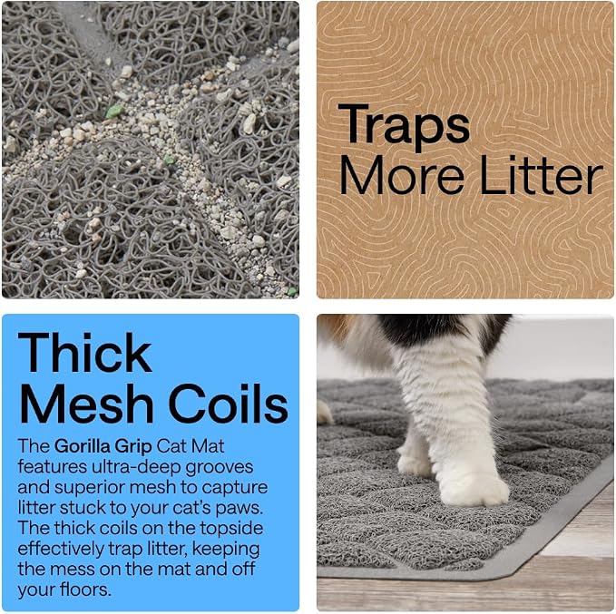 GORILLA GRIP Cat Litter Box Mat, 35x23 2Pack, Cushioned Coil Mesh Litter Trapping Mats, Scatter Control Supplies for Less Mess, Phthalate Free, Ultra Deep Catch Grooves, Rinse or Vacuum to Clean, Gray - Image 3