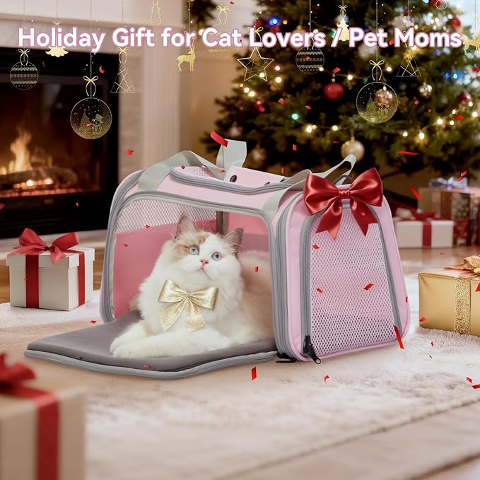 Petsfit Cat Carrier Airline Approved, 17.5×10.5×10.5 in, Pink | Escape-Proof Design with Locking Zippers & Safety Leash, Easy-Access 3-Way Entry, Washable Mat up to 12 lb - Image 7