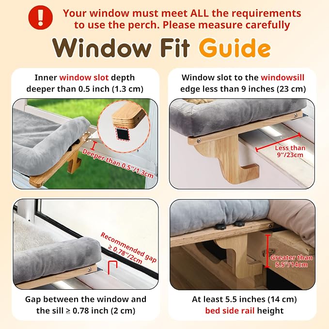 [Ready to Gift] PURRHOUSE 45LBS Cat Window Perch with Bolster, Hammock Seat with Plywood & Metal Frame, Cat Bed for Windowsill, Bedside and Cabinet (Walnut Wood & Brown Cushion, 24.8''W x 9.4''H) - Image 3
