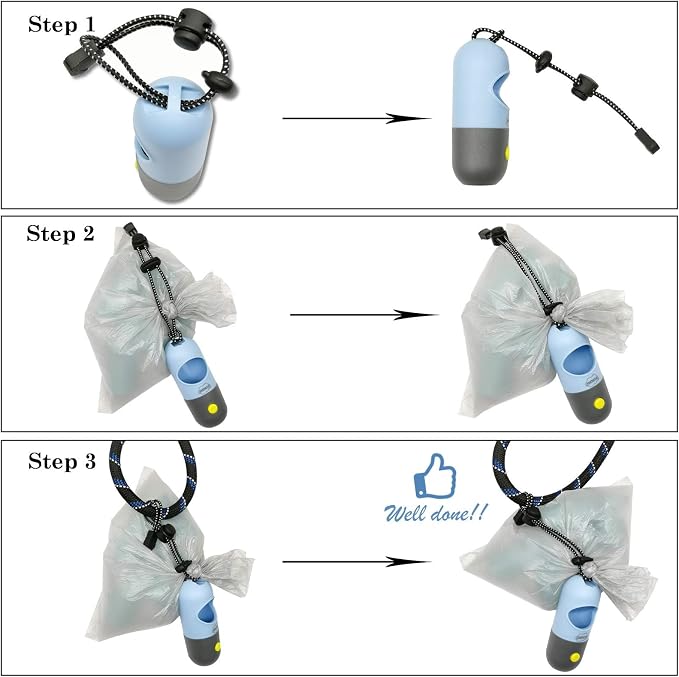 YUCHIYA Dog Poop Bags Holder with LED Flashlight, Sky Blue, 15 Bags, 3 Accessories - Image 7