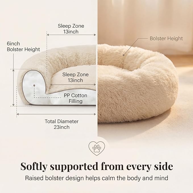 nononfish Dog Bed for Small Dogs,Calming Donut Plush Pet Bed | Soft calming donut bed with plush fabric,raised rim support and washable cover for cozy pet sleep. - Image 4